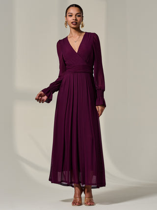 Long Sleeve Mesh Maxi Dress, Dark Purple