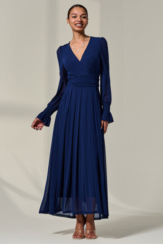 Long Sleeve Mesh Maxi Dress, Navy