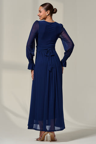 Long Sleeve Mesh Maxi Dress, Navy