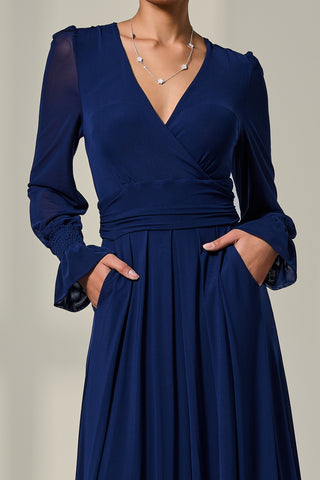 Long Sleeve Mesh Maxi Dress, Navy