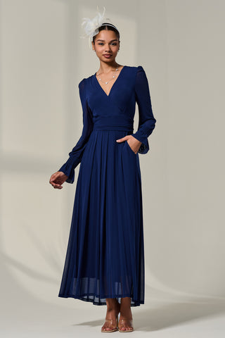 Long Sleeve Mesh Maxi Dress, Navy