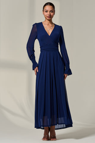 Long Sleeve Mesh Maxi Dress, Navy