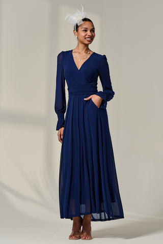 Long Sleeve Mesh Maxi Dress, Navy