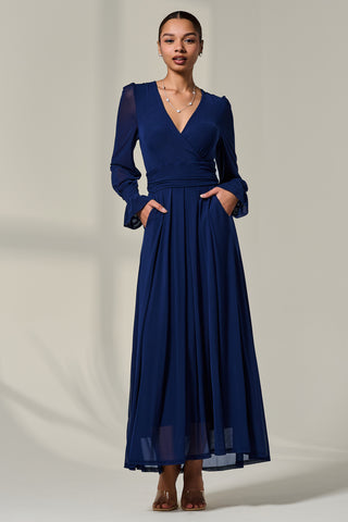 Long Sleeve Mesh Maxi Dress, Navy