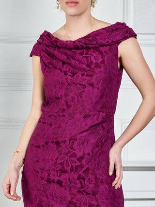 Lace Bonded Bardot Neck Lace Dress Dark Purple