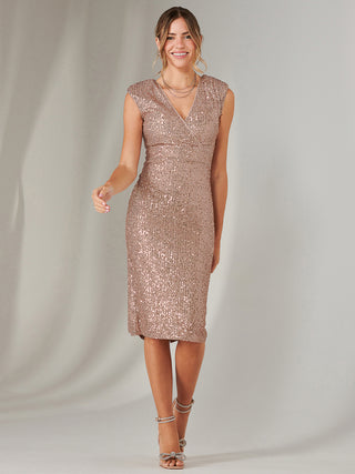 Gittel Sequin Bodycon Midi Dress, Brown Gold