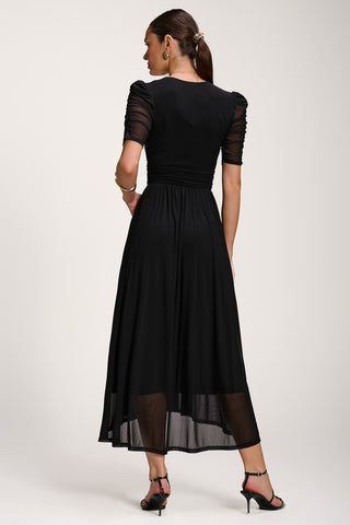 Mesh Ruched Sleeve Maxi Dress, Black