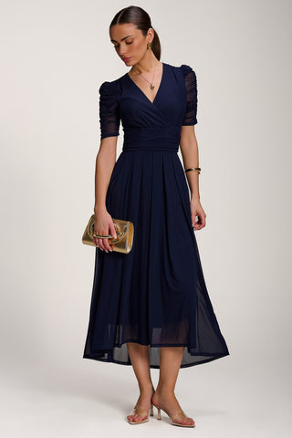 Mesh Ruched Sleeve Maxi Dress, Navy