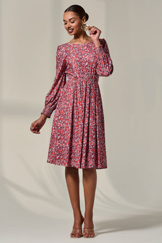 Long Sleeve Jersey Midi Dress, Orange Abstract