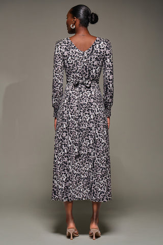 Jersey Belted Long Sleeve Maxi Dress, Leopard