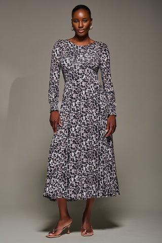 Jersey Belted Long Sleeve Maxi Dress, Leopard