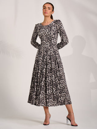 Jersey Belted Long Sleeve Maxi Dress, Leopard