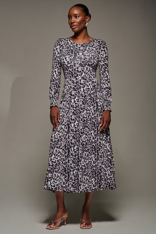 Jersey Belted Long Sleeve Maxi Dress, Leopard