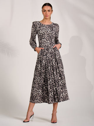 Jersey Belted Long Sleeve Maxi Dress, Leopard