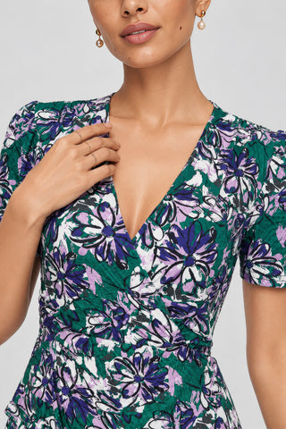 Wrap-Bodice Soft Jersey Maxi Dress, Purple Floral