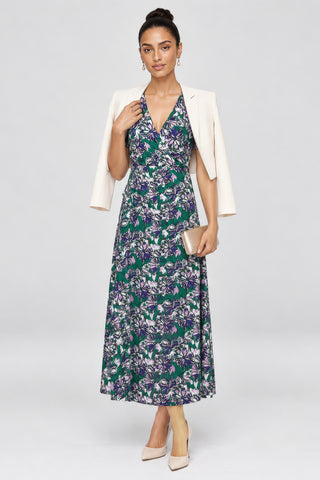 Wrap-Bodice Soft Jersey Maxi Dress, Purple Floral