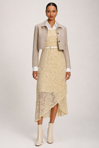 Lace Sequin Embellished Midi Dress, Butter Yellow
