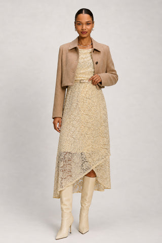 Lace Sequin Embellished Midi Dress, Butter Yellow
