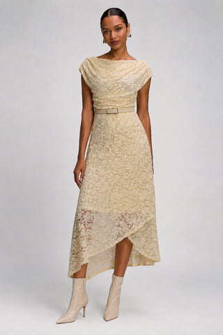 Lace Sequin Embellished Midi Dress, Butter Yellow