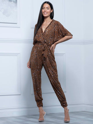 Bea Wrap Front Jumpsuit, Brown Animal