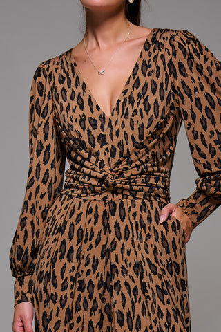 Jolie Moi Gael Long Sleeve Jumpsuit, Brown Animal