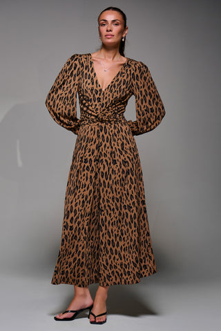 Jolie Moi Gael Long Sleeve Jumpsuit, Brown Animal