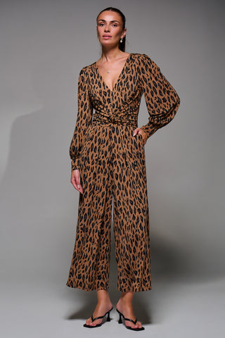 Jolie Moi Gael Long Sleeve Jumpsuit, Brown Animal