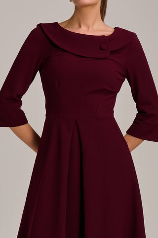 Fold Collar Button Detail Dress, Burgundy