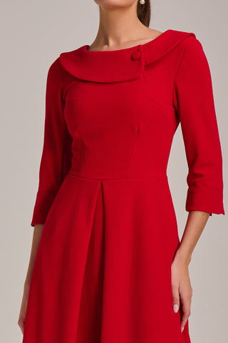 Fold Collar Button Detail Dress, Poppy Red