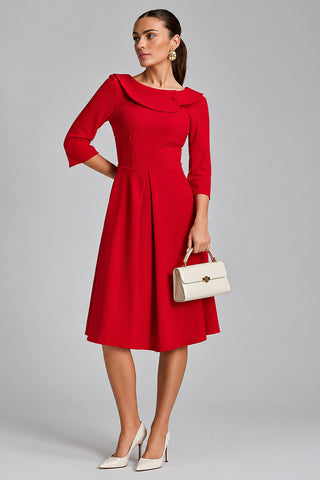 Fold Collar Button Detail Dress, Poppy Red