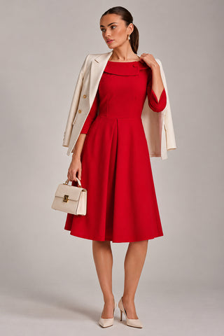 Fold Collar Button Detail Dress, Poppy Red