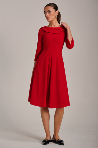 Fold Collar Button Detail Dress, Poppy Red