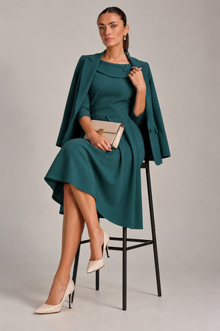 Fold Collar Button Detail Dress, Retro Green