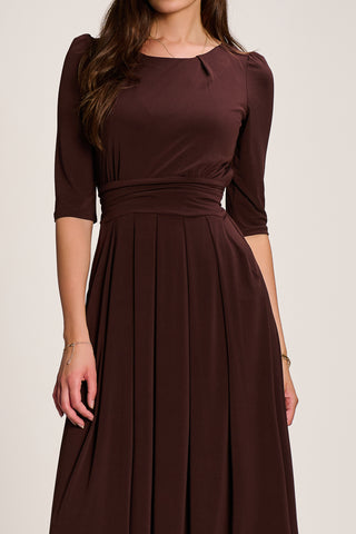 3/4 Sleeve Plain Jersey Maxi Dress, Brown