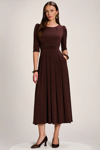 3/4 Sleeve Plain Jersey Maxi Dress, Brown