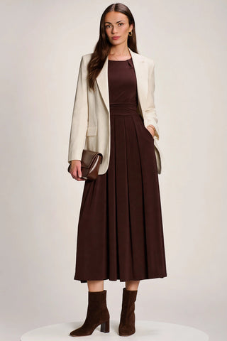 3/4 Sleeve Plain Jersey Maxi Dress, Brown