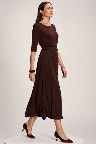 3/4 Sleeve Plain Jersey Maxi Dress, Brown
