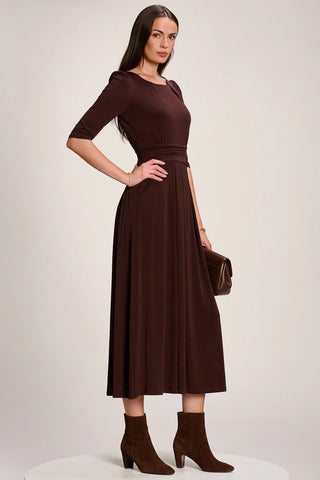 3/4 Sleeve Plain Jersey Maxi Dress, Brown