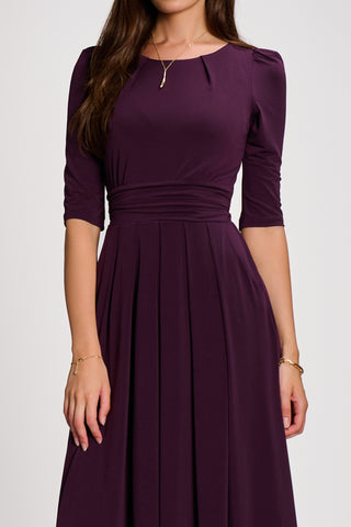 3/4 Sleeve Plain Jersey Maxi Dress, Dark purple