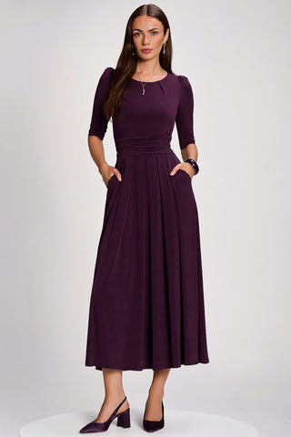 3/4 Sleeve Plain Jersey Maxi Dress, Dark purple
