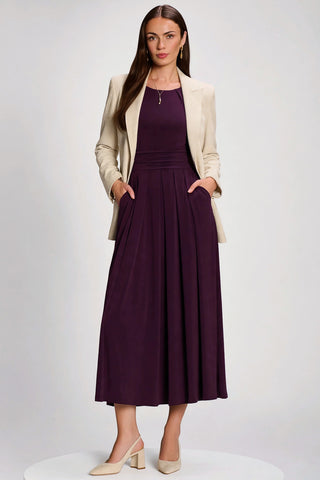 3/4 Sleeve Plain Jersey Maxi Dress, Dark purple