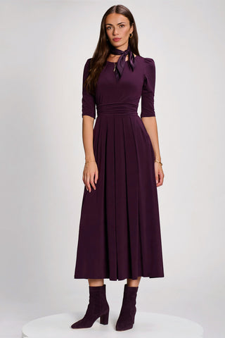 3/4 Sleeve Plain Jersey Maxi Dress, Dark purple