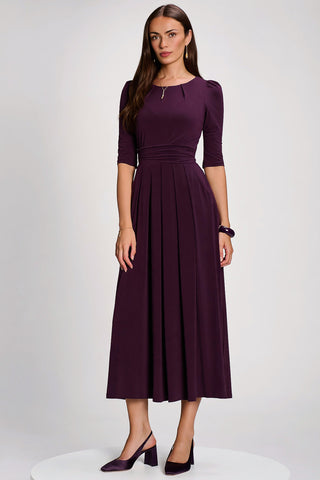 3/4 Sleeve Plain Jersey Maxi Dress, Dark purple