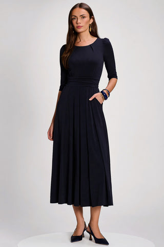 3/4 Sleeve Plain Jersey Maxi Dress, Navy