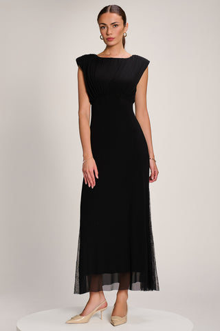 Lace Insert Mesh Maxi Dress, Black