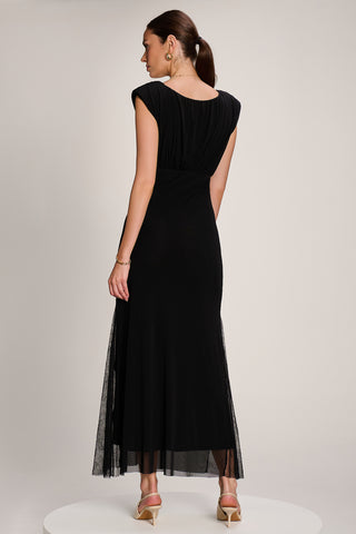 Lace Insert Mesh Maxi Dress, Black
