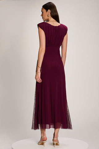 Lace Insert Mesh Maxi Dress, Dark Purple