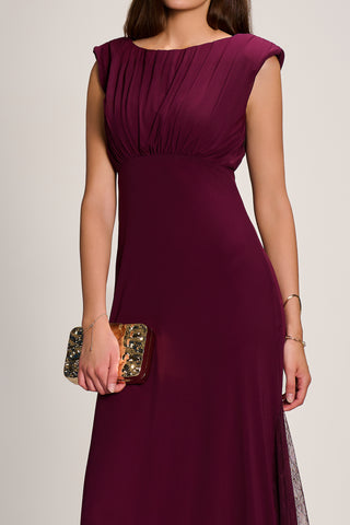 Lace Insert Mesh Maxi Dress, Dark Purple