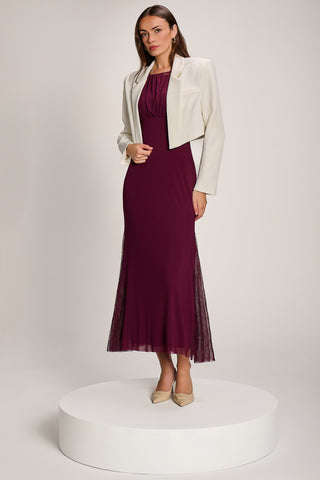 Lace Insert Mesh Maxi Dress, Dark Purple