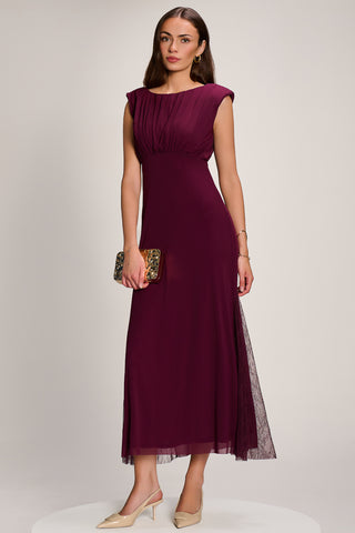 Lace Insert Mesh Maxi Dress, Dark Purple